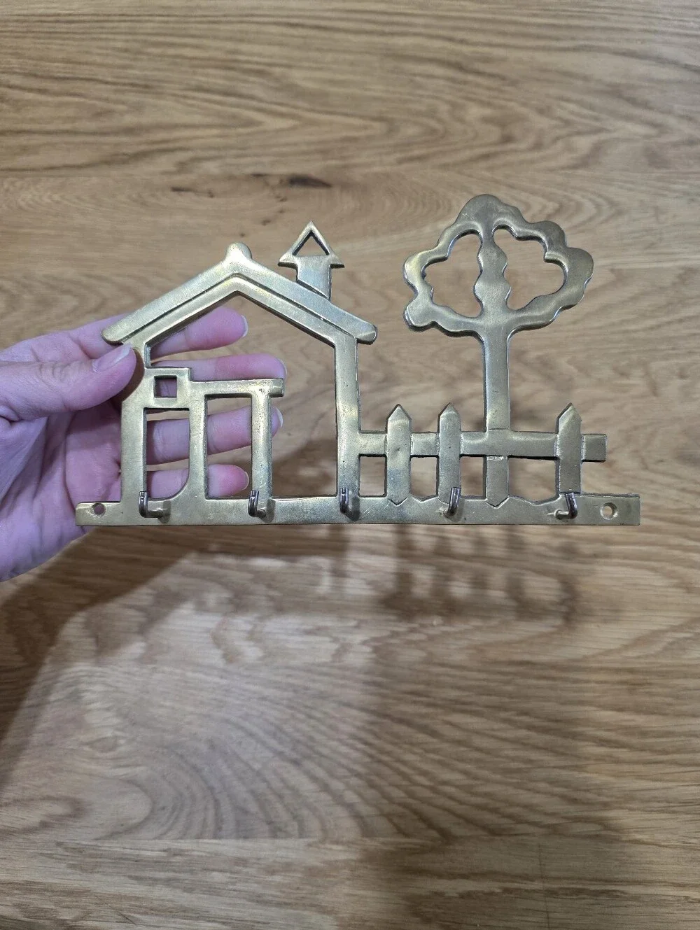 Brass House & Tree Wall Hook Rack - Gold Finish